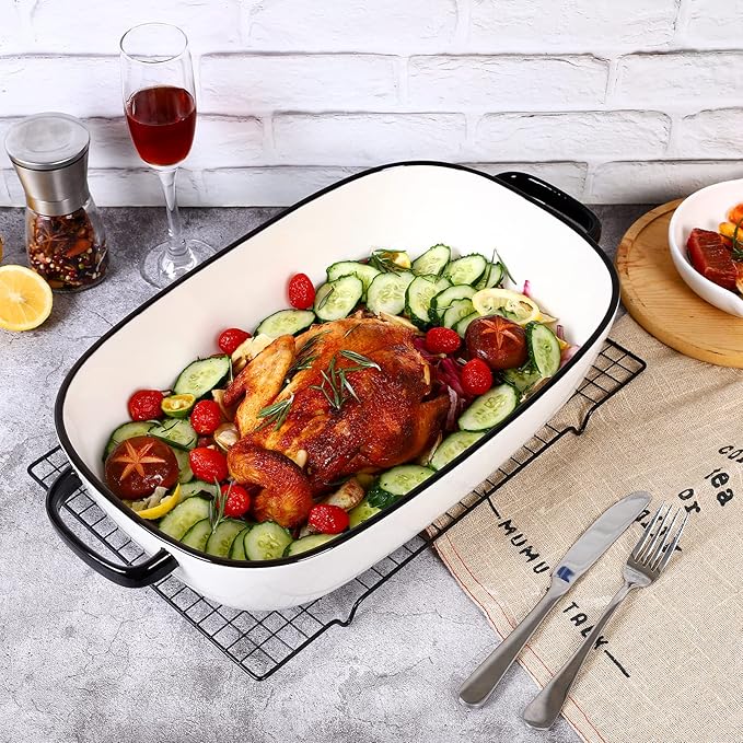 6 Quart Large Rectangular Baking Dish, 16x11 Inches Ceramic Baking Pan Casserole Dish for Cooking,Kitchen and Daily Use, Safe for Oven Microwave Refrigerator Disinfection Cabinet and Dishwasher,White