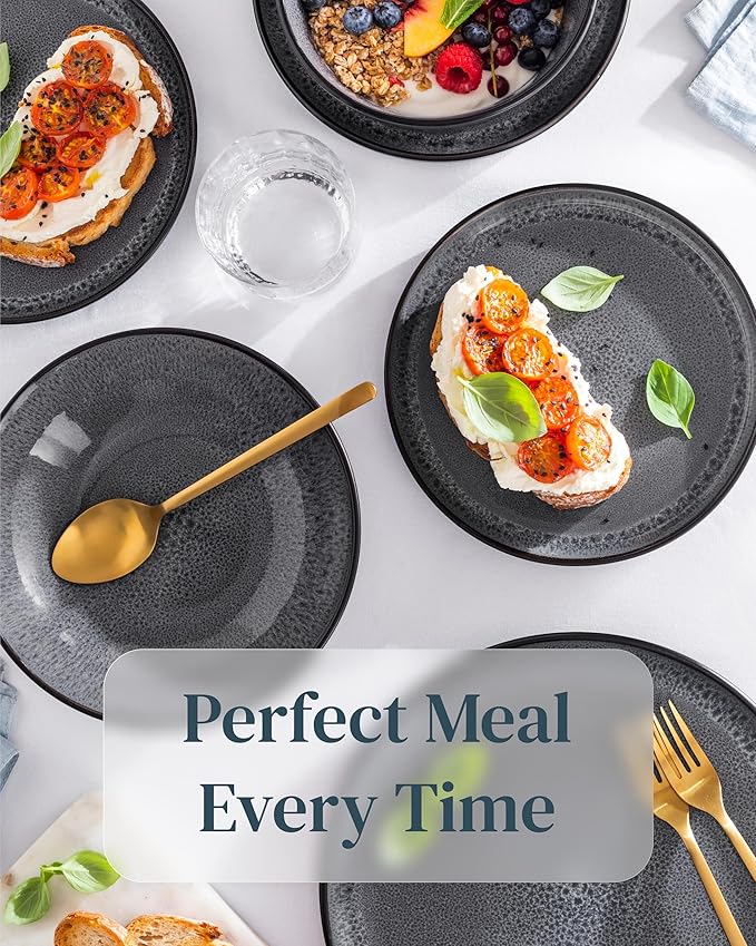 Stoneware coffee mugs set 8 pcs – 14.5 oz dark gray ceramic cups – Dishwasher and microwave safe – Modern stylish coffee cup set – Dinner service