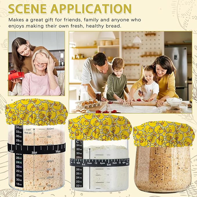 Cute Yellow Ducks Sourdough Starter Jar Covers Reusable,Breathable Fabric Lids for Mason Jars,Wide Mouth and Regular Mouth(5 Pack)