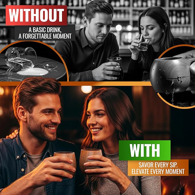 Premium pack Of 2 Charred Wooden Bourbon Glasses for Whiskey drinking old fashion Gifts Grail Men Groomsmen 50th Dad, Brother Birthday, Thanksgiving, Ideas for Him Who Have Everything