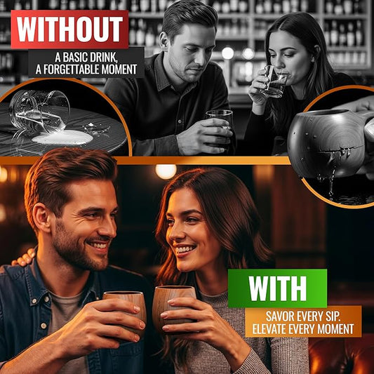 Premium pack Of 2 Charred Wooden Bourbon Glasses for Whiskey drinking old fashion Gifts Grail Men Groomsmen 50th Dad, Brother Birthday, Thanksgiving, Ideas for Him Who Have Everything