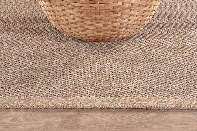 CAMILSON Easy Jute Rug 4x6, Indoor Outdoor Natural Color Fiber Area Rugs for Living Room Patio and Kitchen Rug Herringbone Seagrass Woven Design Easy-Cleaning Washable Outside Carpet Alfombras 4 x 6