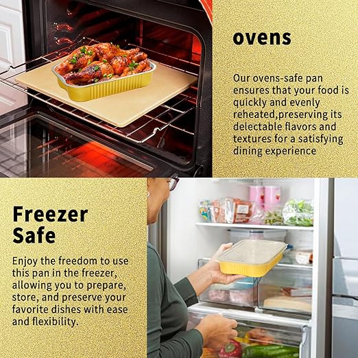 30 Pack Gold Aluminum Foil Pans with Lids 9x13, Extra Heavy Duty Aluminum Foil Baking Pans with Lids, Double Thick Half Size Tin Foil Food Container with Lids for Baking, Heating, Cooking