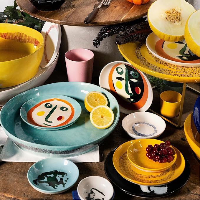 Breakfast Plate | Feast tableware by Ottolenghi | 4 Dessert Plates | Stoneware Dinnerware Set in mixed colors 1 | luxury Dishware for Dinner at Home, Party | Kitchen Sets