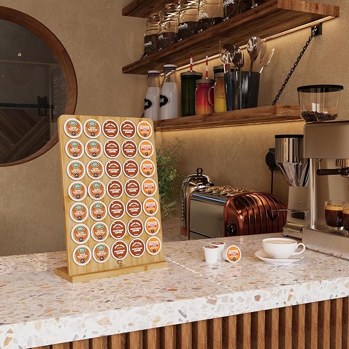 simesove K Cup Holder, Bamboo Keurig Storage Organizer, Holds 35 Pods for Coffee Bars, Offices, and Kitchens, k-cup Pod Holders Display Rack for Countertop