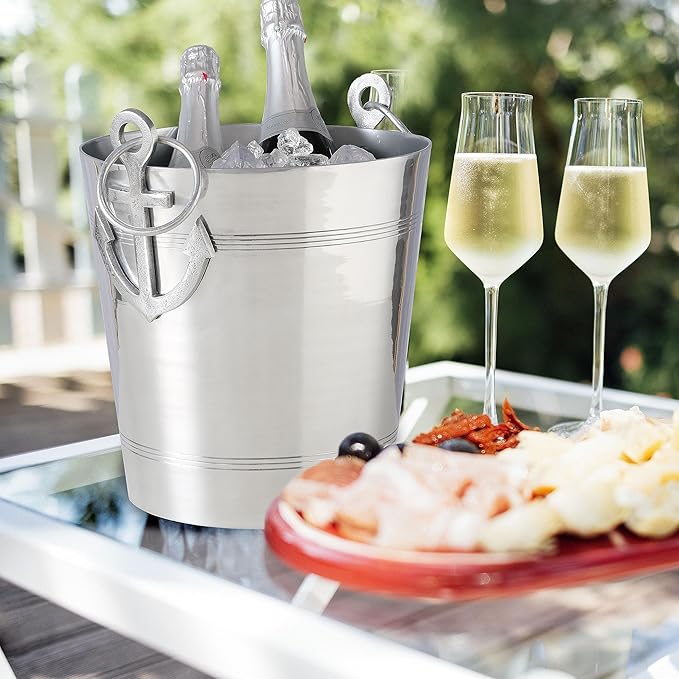 WHW Whole House Worlds Anchors Ice Bucket, Luxury Wine Cooler with Handles and Loops, Aluminum, 12.25 Inches