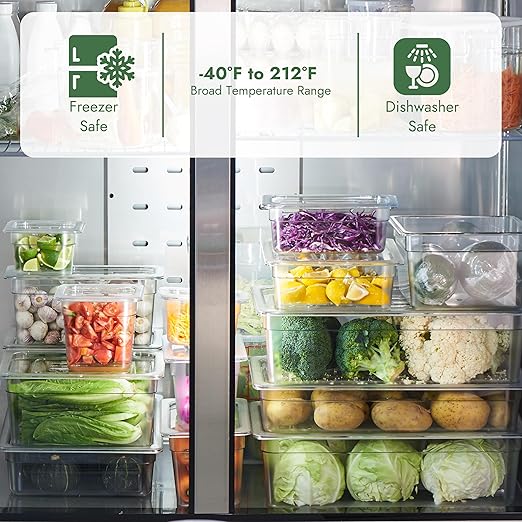 CURTA 6-Pack 1/6 Size 6" Deep NSF Polycarbonate Food Pans with Handled Lids & Drain Trays | Dishwasher & Freezer Safe Clear Container for Prep Tables, Buffet, Salad Bar, Commercial Kitchen