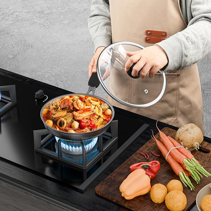 Tempered Glass Lids for Pots and Pans, Cast Iron Skillet Lid 10.5 Inch, Frying Pan Lid, Replacement Pan Cover, Wok, Crock Pot Lid with Wide Stainless Steel Rim, Heat Resistant Cookware Pan Lids