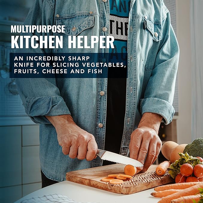 Cutluxe Kitchen Utility Knife – 5" Serrated Ultra Sharp Blade, Ergonomic Handle, Full Tang – Forged High Carbon German Steel – Artisan Series
