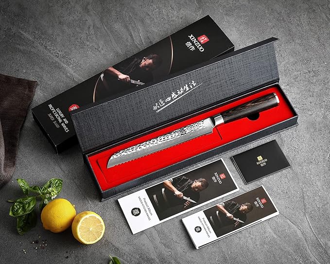 XINZUO 67 Layers Damascus Bread Slicing Knife, 8 Inch Serrated Bread Knife for Homemade Bread Sourdough,Razor Sharp,Dark Brown Pakkawood Handle