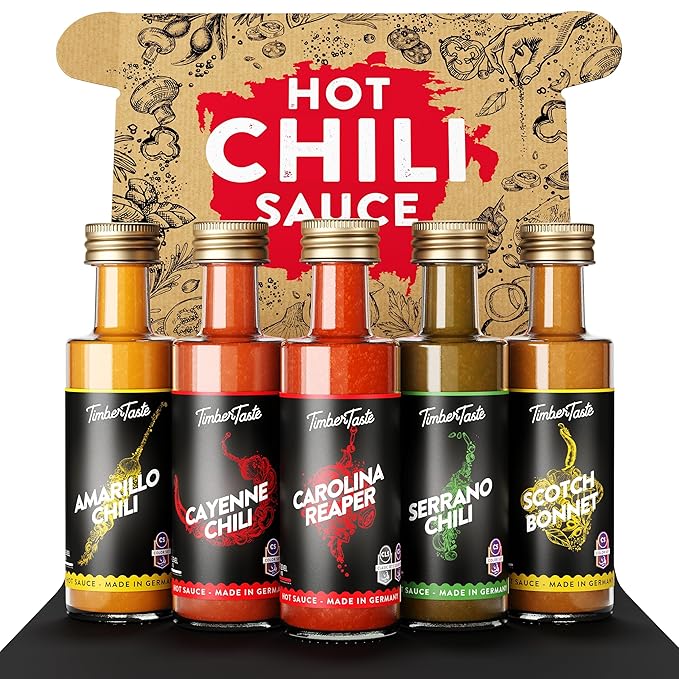 TIMBER TASTE® Color Hot Sauce Gift Set [5x1.35 oz] Hot Sauce Variety Pack - Spicy Condiment Set for Heat Lovers in Mini Bottles - Gourmet Spicy Food Gifts for Women & Men - Birthday Gifts for Men