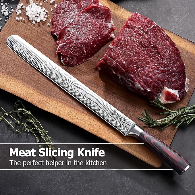PAUDIN Brisket Knife, 12 Inch Carving Knife Stainless Steel Brisket Slicing Knifes with Granton Edge for Meat Cutting, Roasts, BBQ, Turkey