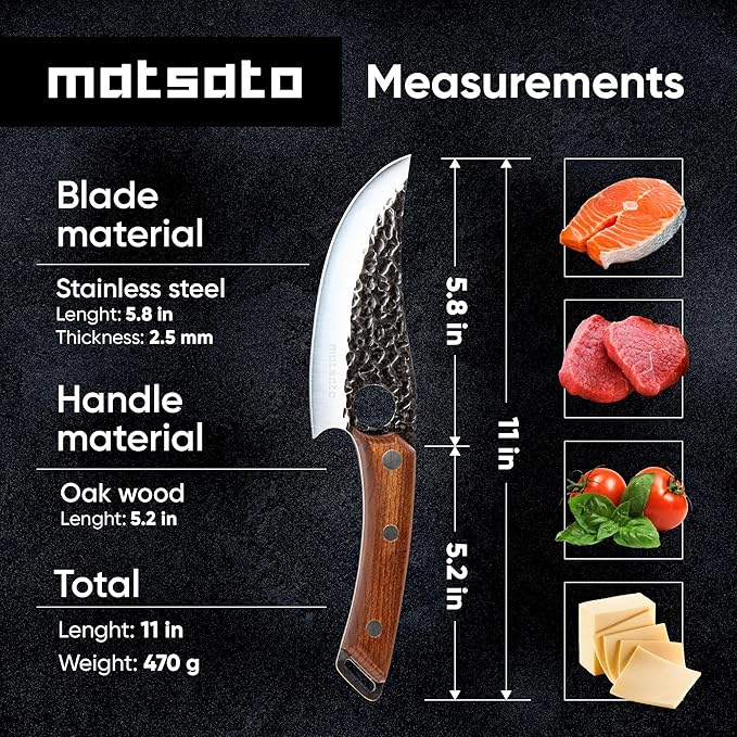 Matsato Chef Knife with Premium Leather Sheath – Japanese Steel Kitchen Knife for Home & Cooking, Christmas Gift Set for Men or Women, Kitchen Gift for Chefs