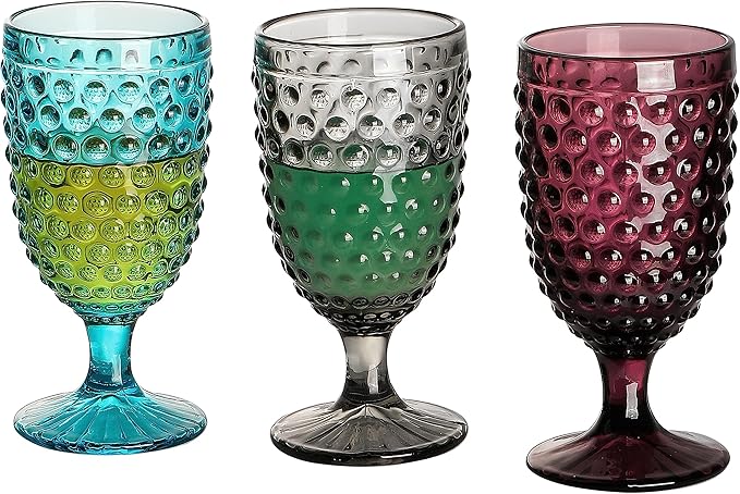 G Hobnail Iced Tea Beverage Goblets 13 oz. set of 6 Premiun Glass Set for Wine Soda Juice Water Perfect for Dinner Parties Bars Restaurants Everyday use (Multicolor, Goblet)
