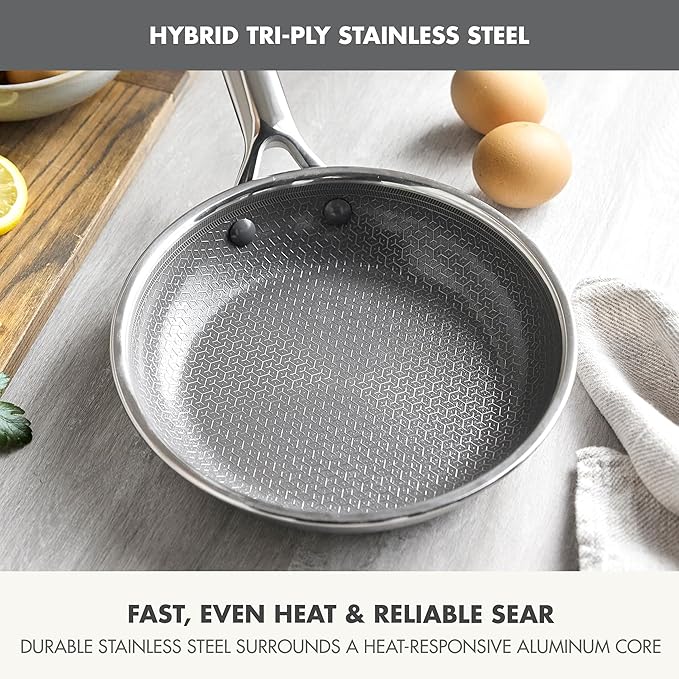 GreenPan Hybrid 8” Nonstick Stainless Steel Frying Pan, APEX Tri-Ply Thermobond PFAS-Free Ceramic Skillet, Induction & All Cooktop Compatible, Oven Temp to 850°F, Dishwasher Safe, Silver