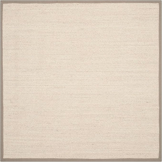 Safavieh Area Rug 9' Square - Natural Fiber Collection - Large - Marble & Khaki, Sisal, Woven Design with Border (NF143E)