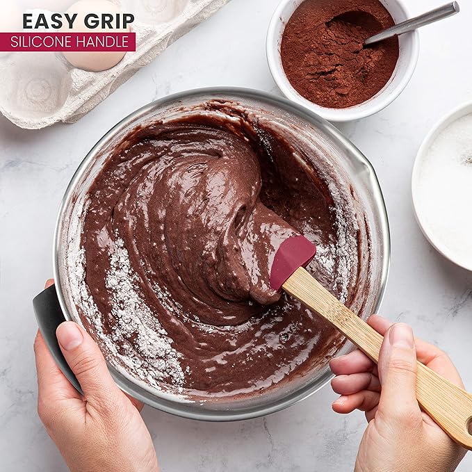 AVACRAFT 18/10 Stainless Steel Mixing Bowls with Lids, non slip silicone base bowls with Handle, Mixing Bowl Set with Pour Spouts & Measurement Marks, Home Essentials Cooking Bowls, (Black)