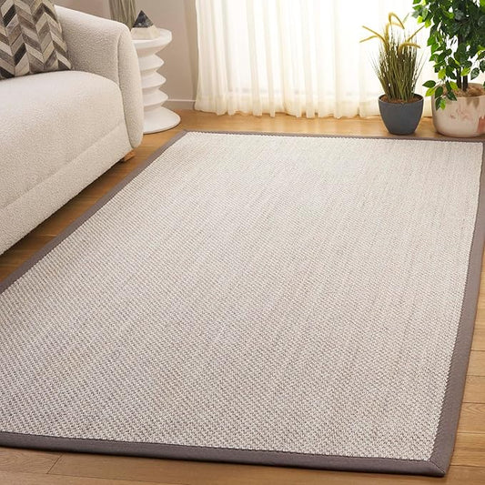 SAFAVIEH Area Rug 11x15 - Natural Fiber Collection - Large - Marble & Khaki, Sisal, Woven Design with Border (NF143E)