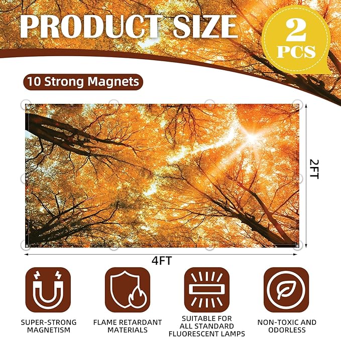 2 Pcs Fluorescent Light Covers - 4 x 2 Feet Covers for Ceiling Lights, Magnetic Light Filters for Classroom, Office, Hospitals, Home