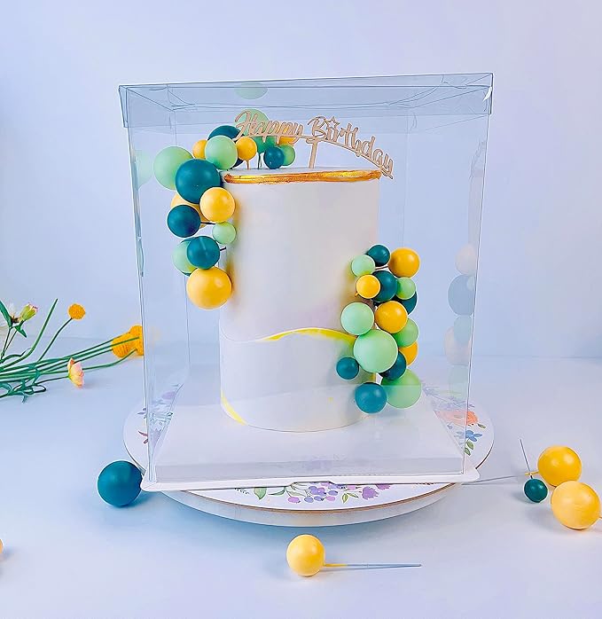 Square Clear Cake Boxes - Transparent Tall Cake Box with Ribbon - Gift Boxes with Lids for Birthday, Wedding, Party & Holiday (4 Sets, 10"L x 10"W x 12"H)