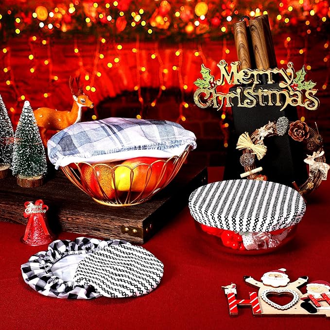 Patelai 10 Pcs Bowl Covers Reusable in 5 Size Stretch Cloth Fabric Elastic Food Storage Bowl Covers Bread Sourdough Lids for Proofing Food Fruits Leftover(Simple Style)