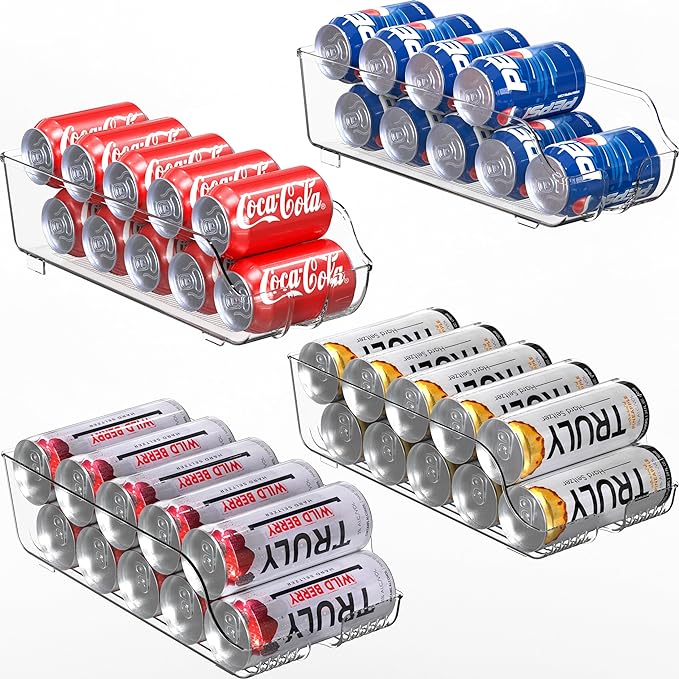 Simple Houseware Assorted Can Organizer for Refrigerator/Pantry, Set of 4, Clear