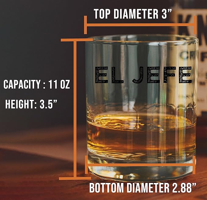 Spotted Dog Company Printed 11oz Whiskey Glass - El Jefe - Boss Day Gift, Manager Director Gift - Grit, National Boss Day Gifts Best Co-Worker Ever Funny, Gifts for Him, Father's Day
