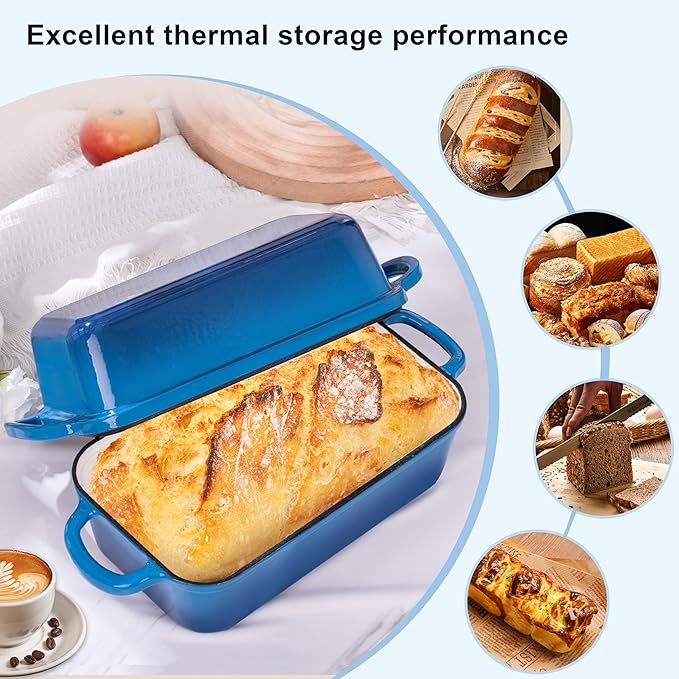 GRMImosa Cast Iron Bread Loaf Pan with Lid, Loaf Pans for Baking Bread, 2-In-1 Enameled Loaf Pans For Baking Bread, Bread Dutch Oven For Golden Crispy Crust For Homemade Bread & Sourdough (Marseille)