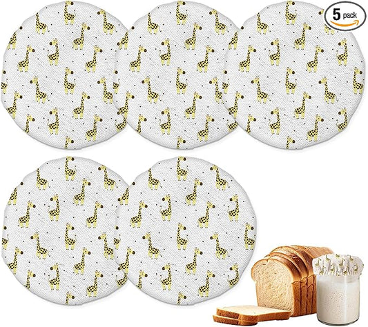 Cute Giraffe Cloth Covers for Sourdough Starter Jar,Reusable Lid Top Cover Bread Fermentation Baking Supplies for 3-4 Inch Jar Mouth