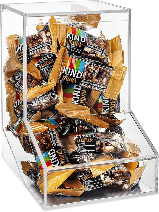Acrylic Candy Dish & Treat Organizer Dispenser - Rectangular Non-Porous Acrylic - Dual Lids for Fresh Bulk Treats & Cereal Countertop Display