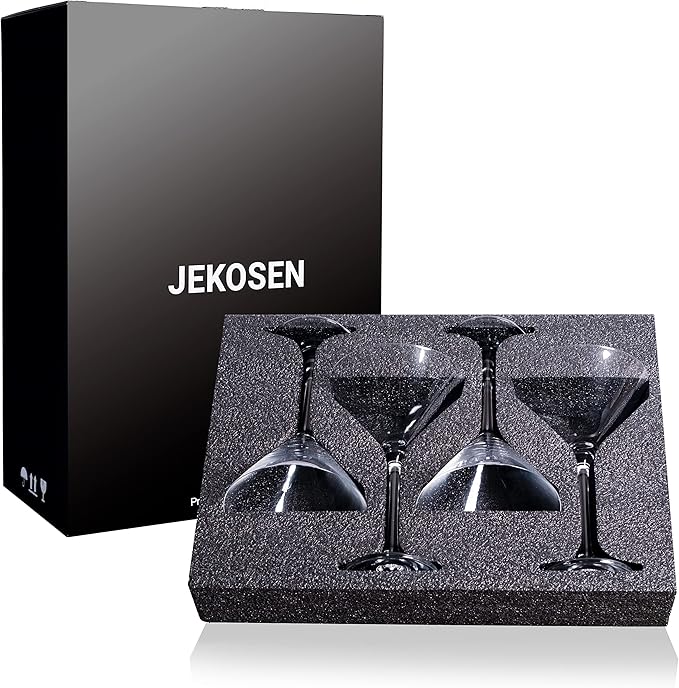 JEKOSEN Crystal Martini Cocktail Glasses 9 Ounce Set of 4 With Premium Gift Box Premium Strong Lead-Free Clear for Bar Martini