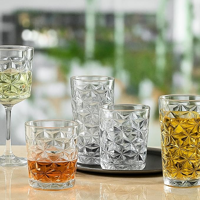 Premium Old Fashioned Whiskey Glasses Set of 24 – 12 oz Scotch & Bourbon Glasses, Heavy Solid Base Liquor Tumblers for Cocktail, Rum & Vodka – Crystal Design Barware, Gift for Men, Party, Home