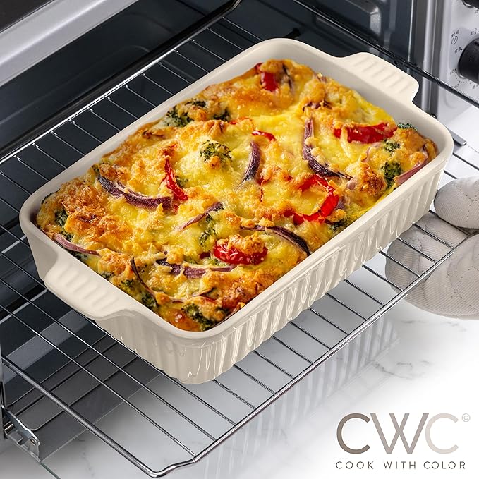 COOK WITH COLOR Casserole Dishes for Oven, Porcelain Baking Dishes, Ceramic Bakeware Sets of 4, Rectangular Pans Handles for Baking Cake Kitchen