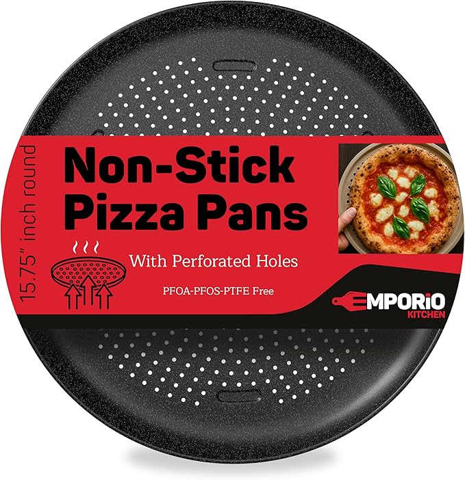 Pizza Baking Pan - 15.75-Inch Round Perforated Carbon Steel Tray with Non-Stick Gray Marble Coating, Airflow Design, Dishwasher & Oven Safe (Up to 450°F), PFOA, PFOS, PTFE-Free, Gray