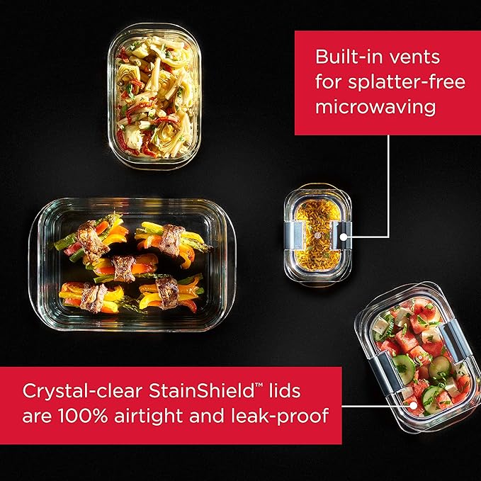 Rubbermaid Brilliance Glass Storage 4.7-Cup Food Containers with Lids Set of 3 Clear