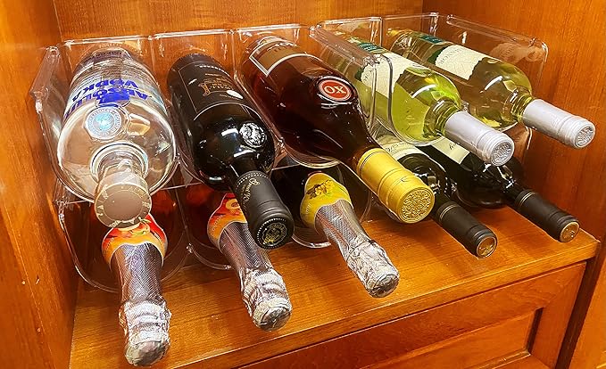 Set of 2 Refrigerator Wine Rack, Cabinet Water Bottles Storage Organizer, Stackable Wine Rack for Kitchen Countertop Save Space, 1-Bottle 2 Packs