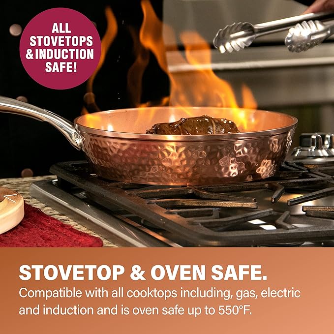 Gotham Steel Hammered 20 Pc Ceramic Cookware Set Nonstick, True Ceramic Pots and Pans Set Non Stick with Deep Square Pan Set & Bakeware Set, Non Toxic PFOA PFOS Free, Oven & Dishwasher Safe