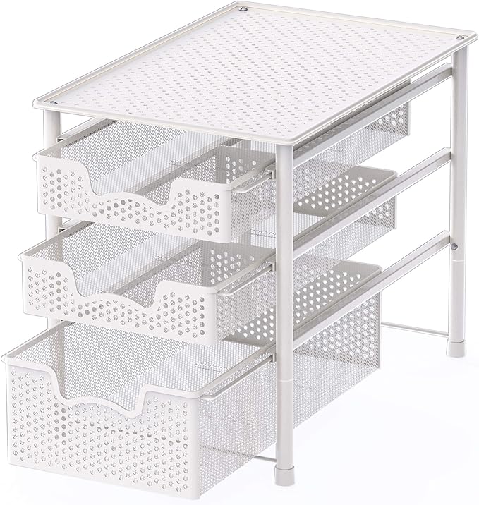 Simple Houseware 3 Tier White Alloy Steel Sliding Basket Organizer Drawer Cabinet