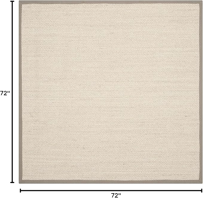 SAFAVIEH Area Rug 6' Square - Natural Fiber Collection - Marble & Khaki, Sisal, Woven Design with Border (NF143E)