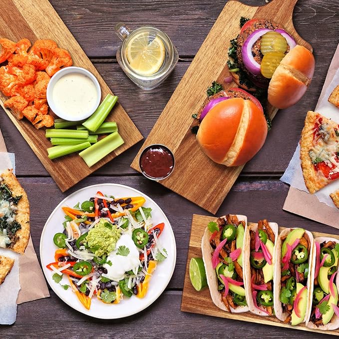 Patelai 12 Packs Wooden Cutting Board Set with Handles Large Kitchen Serving Plain Chopping Board Bulk Gifts for Mom for Vegetables Meat Pizza Cheese Fruit Bread(Acacia Wood,17 x 6 Inch)