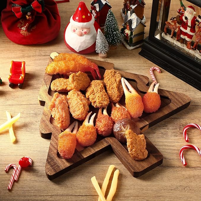 3 Pcs Christmas Appetizer Platter 12 Inch Cutting Board Acacia Serving Trays Wood Charcuterie Board Tray Snack Dessert Candy Dish Plate for Kitchen Gifts (Christmas Tree)