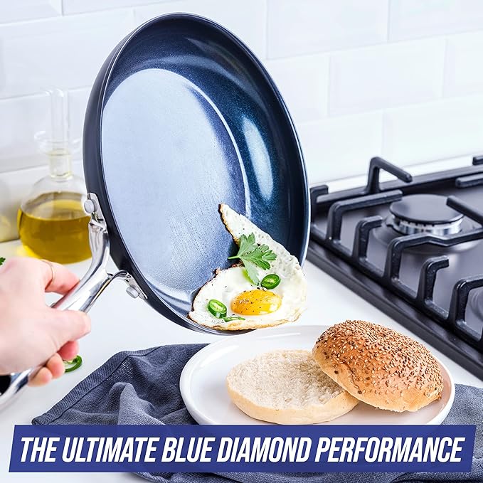 Blue Diamond Cookware Hard Anodized Ceramic Nonstick, 8" Frying Pan Skillet, PFAS-Free, Dishwasher Safe, Oven Safe, Grey