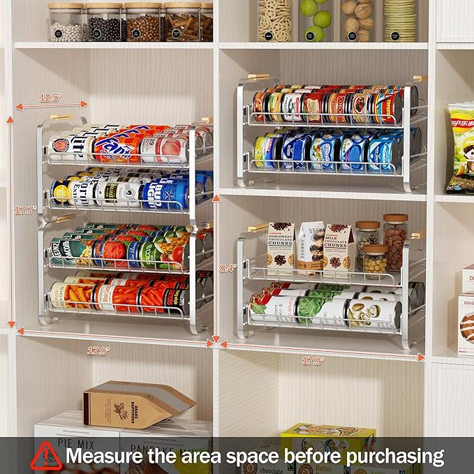 MAXIFFE 2-Tier Can Organizer for Pantry, 16.9"W × 11.5"D × 16.7"H, Stackable Metal Adjustable Hold 40 Cans Rack Storage Holder Dispenser for Soda Drinks Fruits, for Kitchen Countertop, 2 Pack Chrome