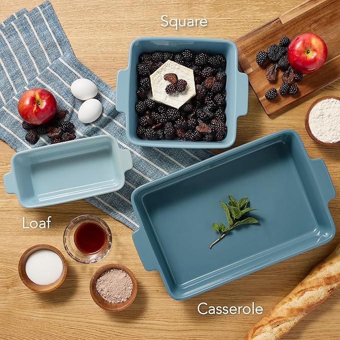 Best Choice Products Set of 3 Large Serving Trays, Party Platters and Ceramic Non-Stick Bakeware For Appetizers, Charcuterie, Snack, Dessert, Casserole, Sour Dough Bread Loaf - Cornflower Blue