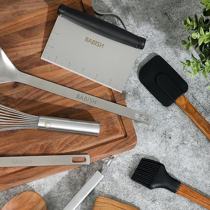 Babish Multi-Purpose Stainless Steel Scaper/Chopper with Grip, 6-Inch, Silver/Black