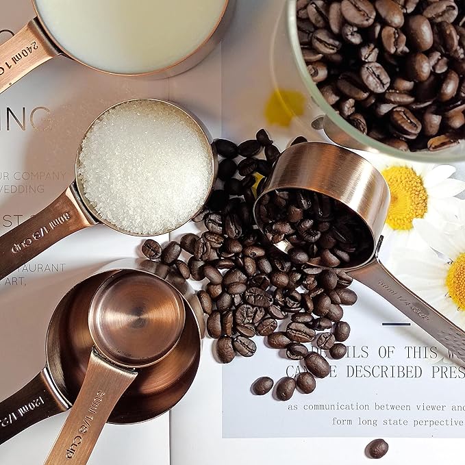 Stainless Steel Copper Plated 7 Piece Nesting Measuring Cup Set - 6 Copper Measuring Cups, 1 Ring