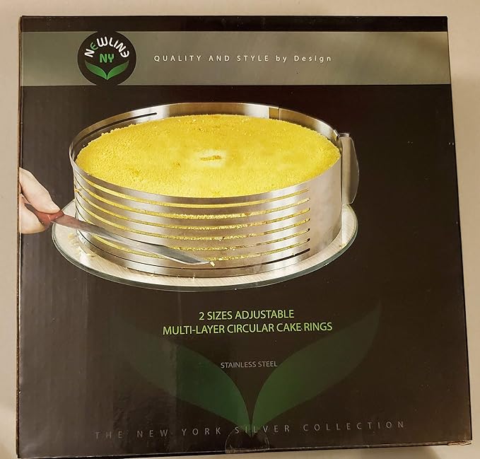 NEWLINE NY Stainless Steel Mousse Cake Rings 2 Pieces Cakes Slicer Adjustable Multilayer Circular Molding Plating Forming Round Pastry Rings, Set of 2 (10 to 12” + 6 to 8” x 3.2” H)