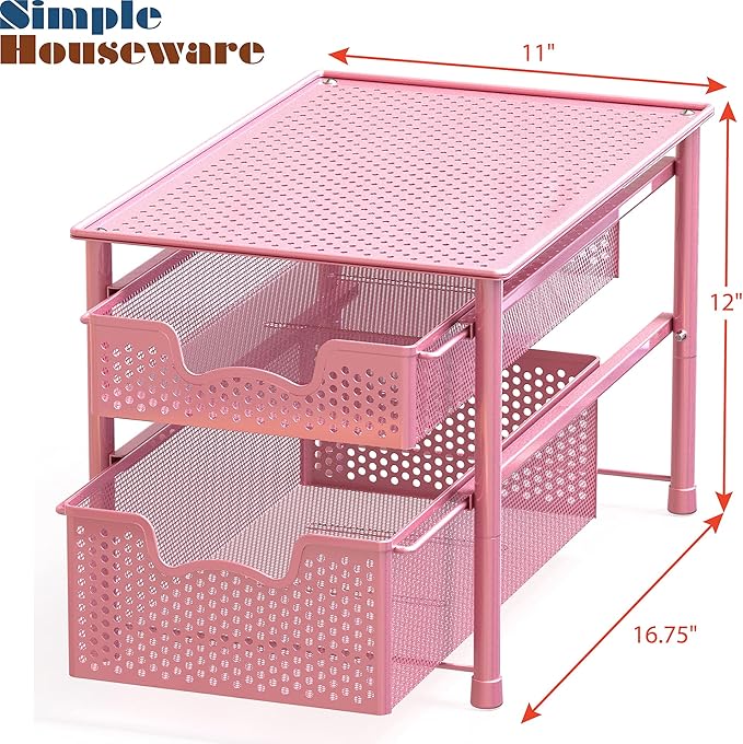 Simple Houseware Stackable 2 Tier Sliding Basket Organizer Drawer, Pink