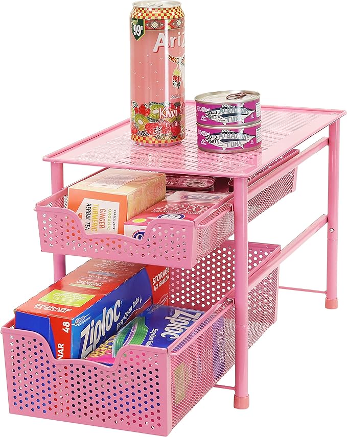 Simple Houseware Stackable 2 Tier Sliding Basket Organizer Drawer, Pink