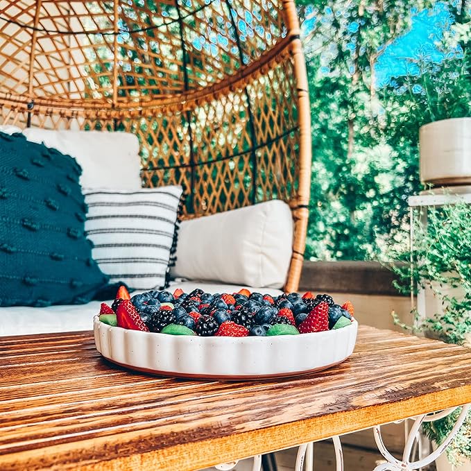 Mora Ceramic Tart Pan, 9.5 Inch Large Porcelain Baking Dish for Tarts, Quiche, Pie, Flan etc. Fluted Ruffled Edge, Oven, Microwave, Freezer, and Dishwasher safe - Great Gift For Bakers - Vanilla White